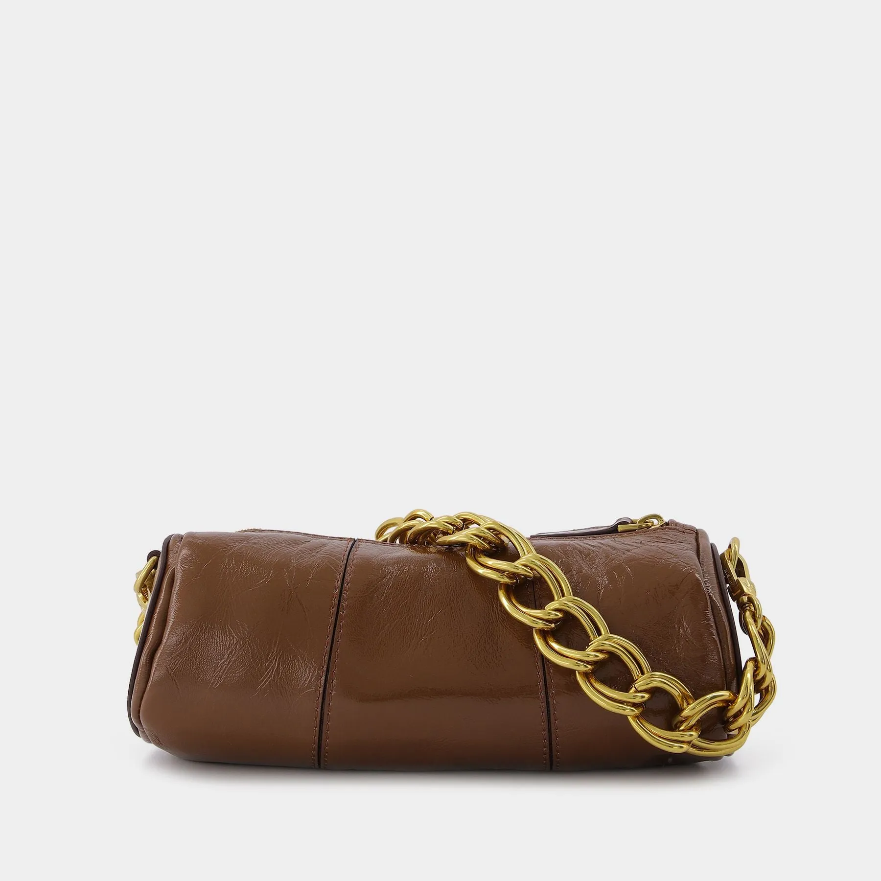 Manu Atelier  Mini Cylinder Bag in Brown Leather