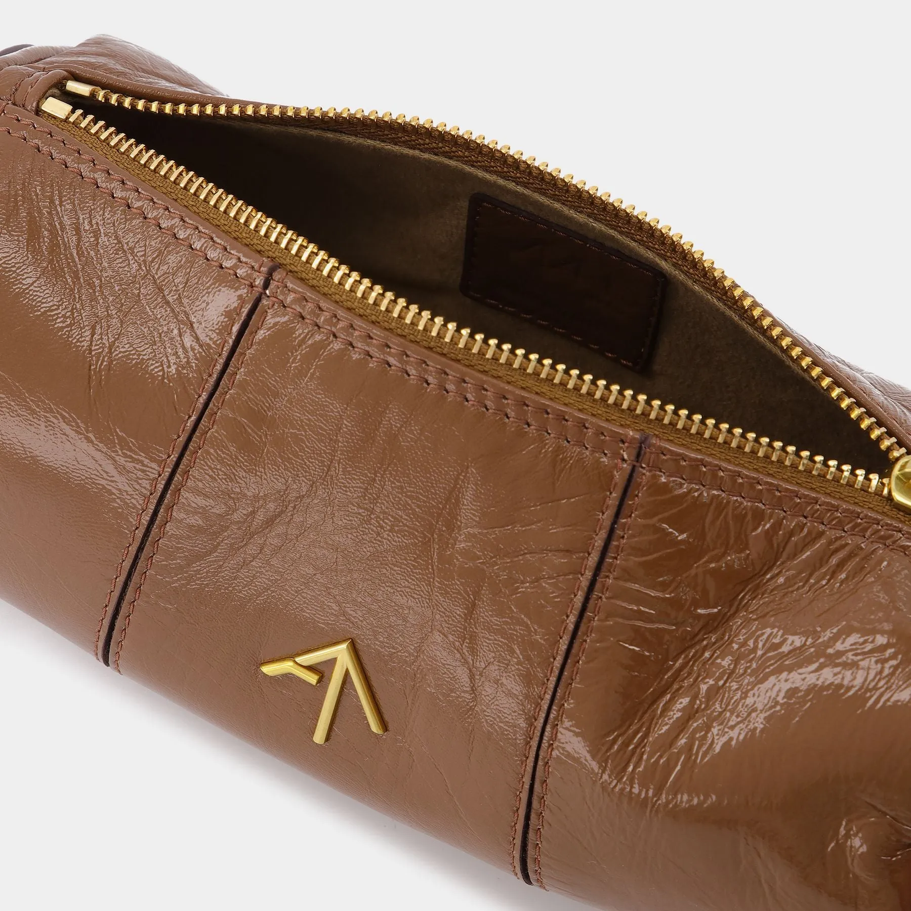 Manu Atelier  Mini Cylinder Bag in Brown Leather