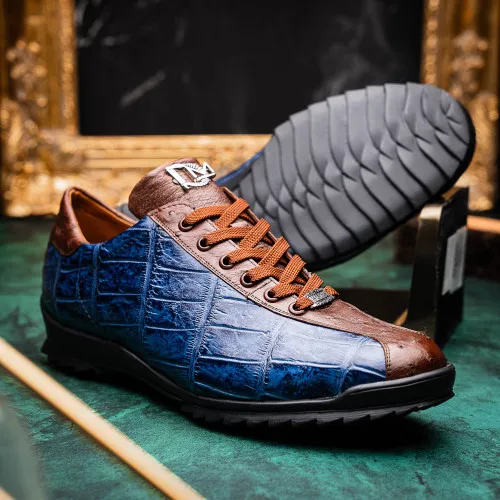 Marco Di Milano Saulo Bluejean Alligator/Ostrich Fashion Sneakers