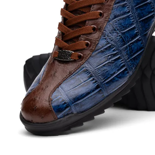 Marco Di Milano Saulo Bluejean Alligator/Ostrich Fashion Sneakers