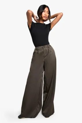 Marl Pleat Front Slouchy Wide Leg Trousers