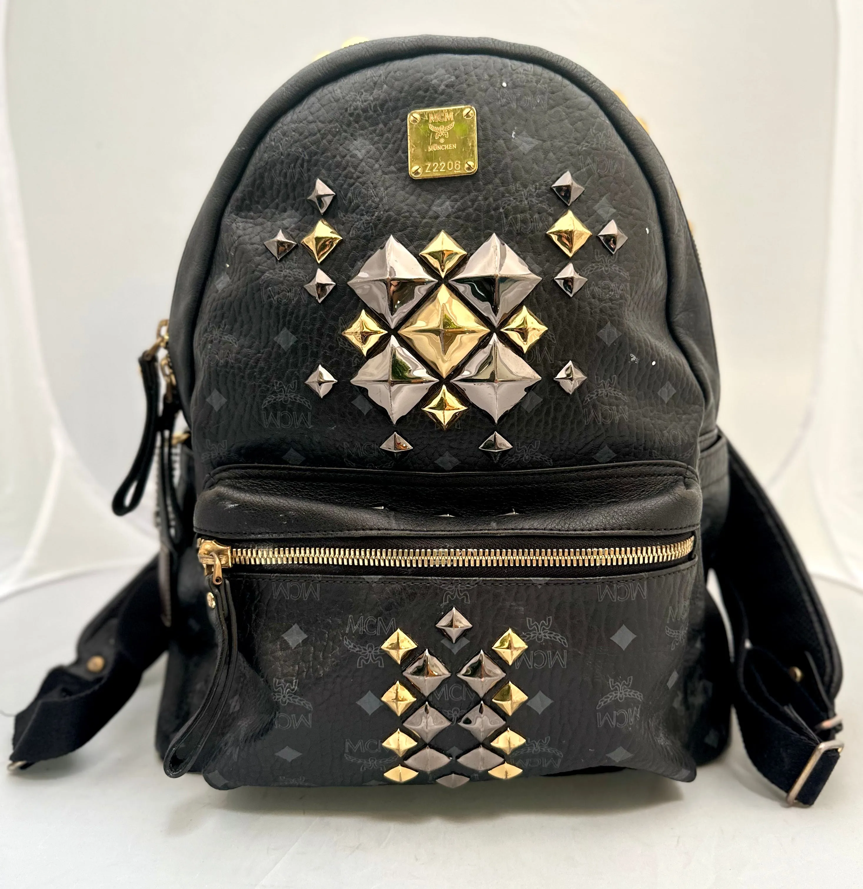 MCM Visetos Studded Stark Backpack Black Coated Canvas