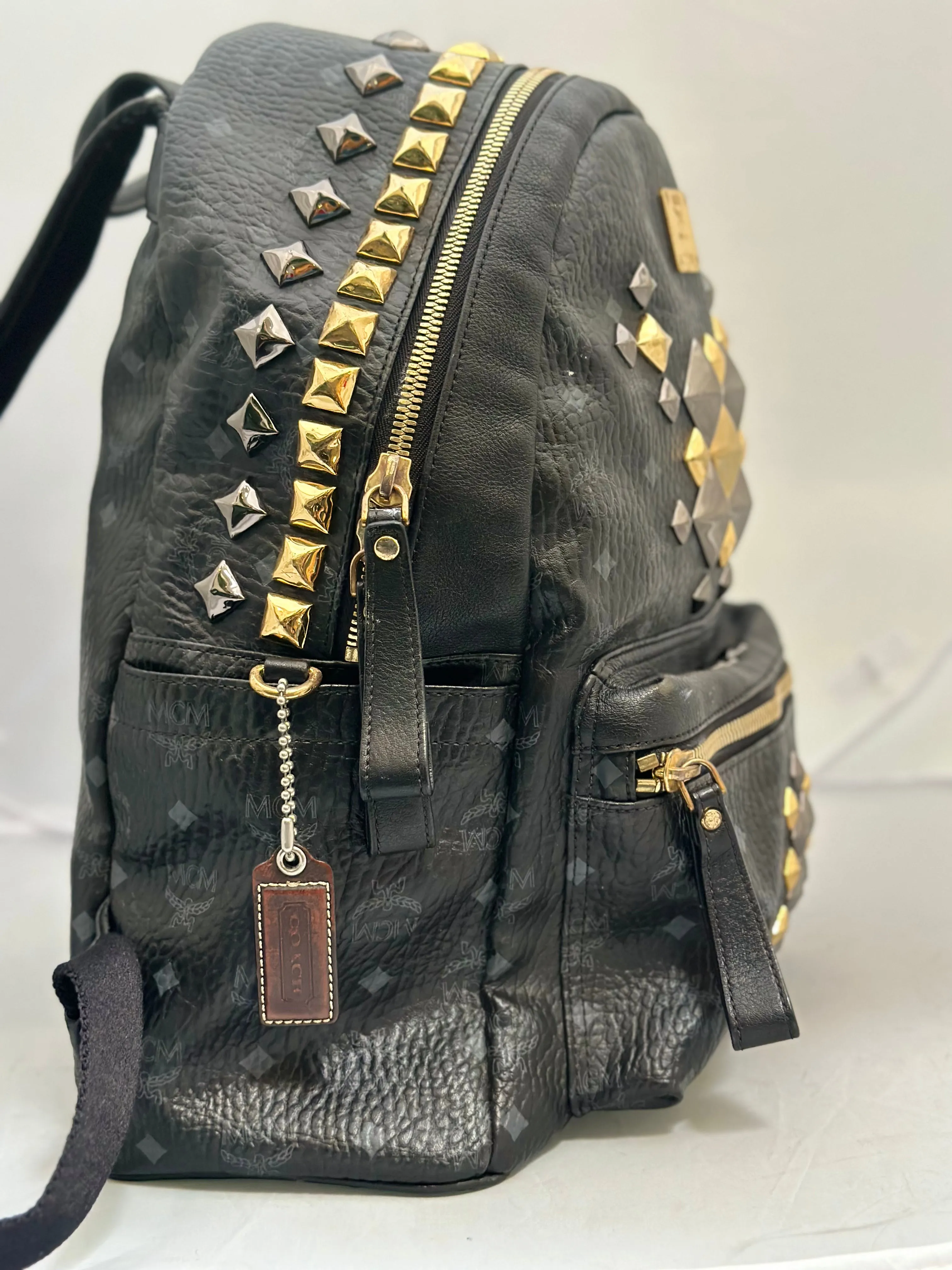 MCM Visetos Studded Stark Backpack Black Coated Canvas