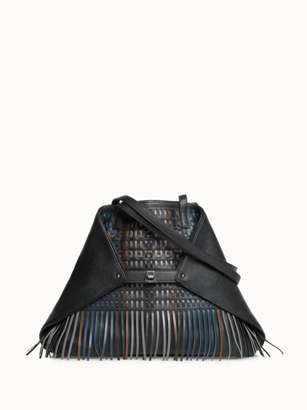 Medium Ai Shoulder Bag in Woven Leather with Fringes