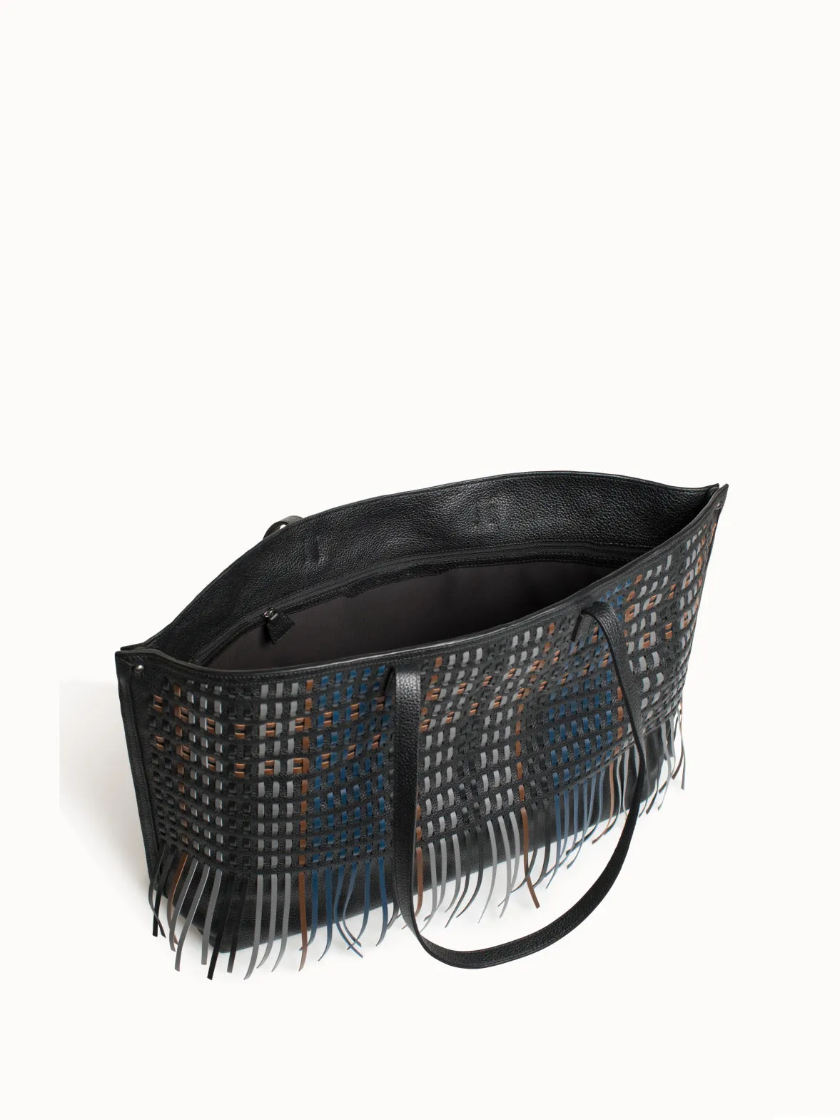 Medium Ai Shoulder Bag in Woven Leather with Fringes