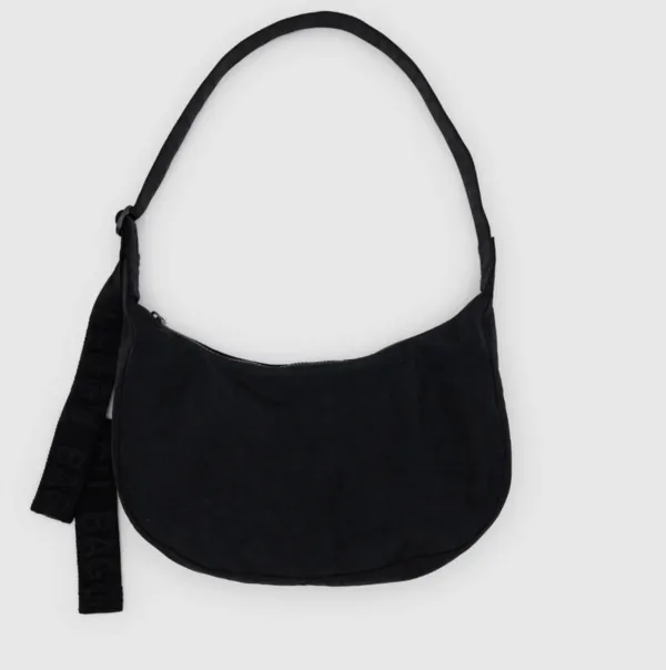 Medium Nylon Crescent Bag - Black