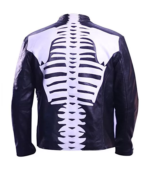 Men's Skeleton Printed Cafe Racer Leather Jacket