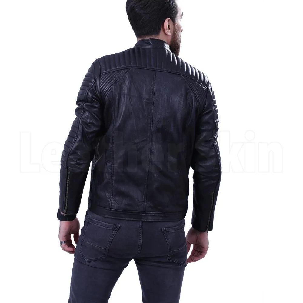 Men's Black leather jacket with antique zippers - Leather Skin Shop