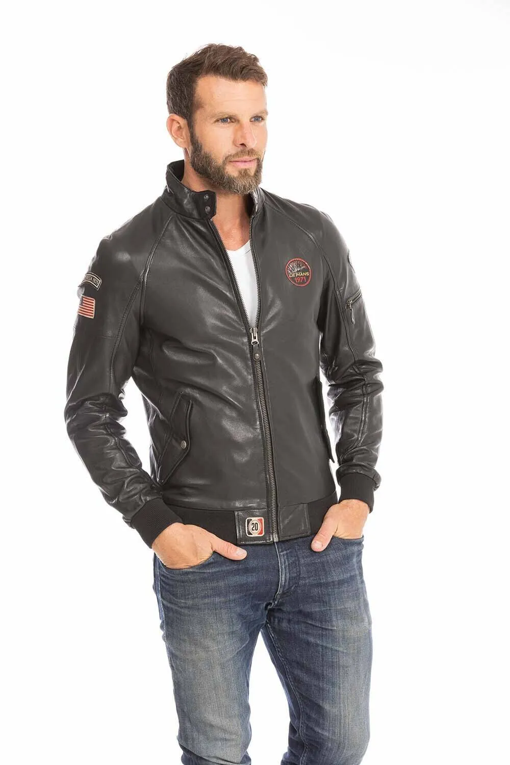 Men's 24 hour leather jacket le mans harry steeve mc quenn collection