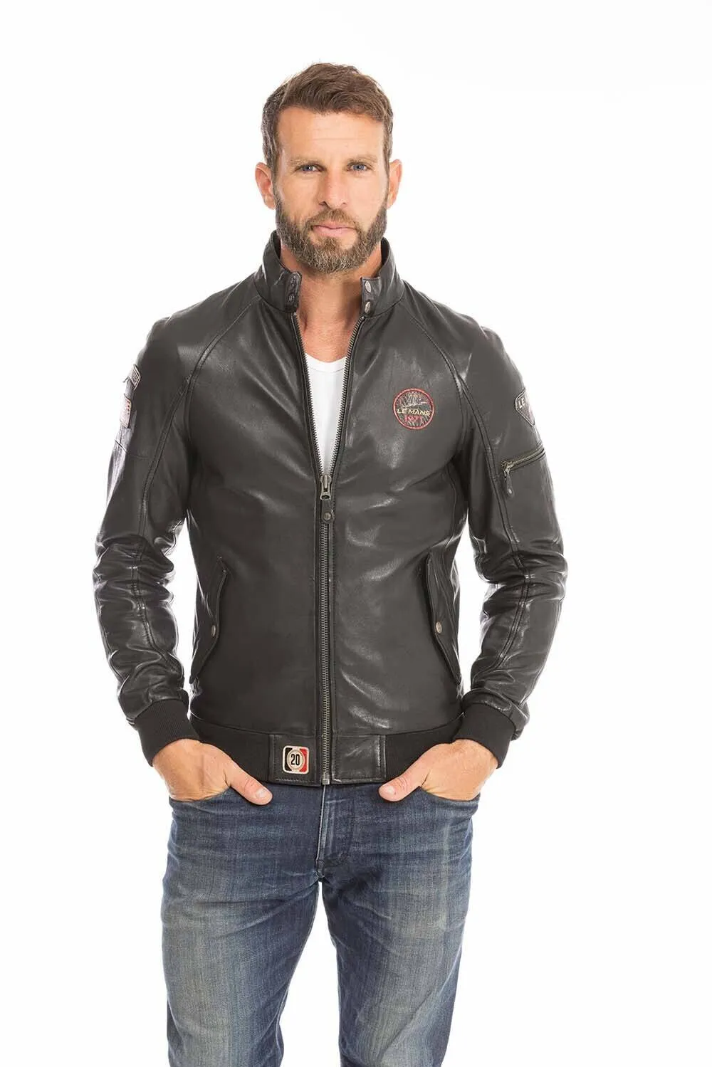 Men's 24 hour leather jacket le mans harry steeve mc quenn collection