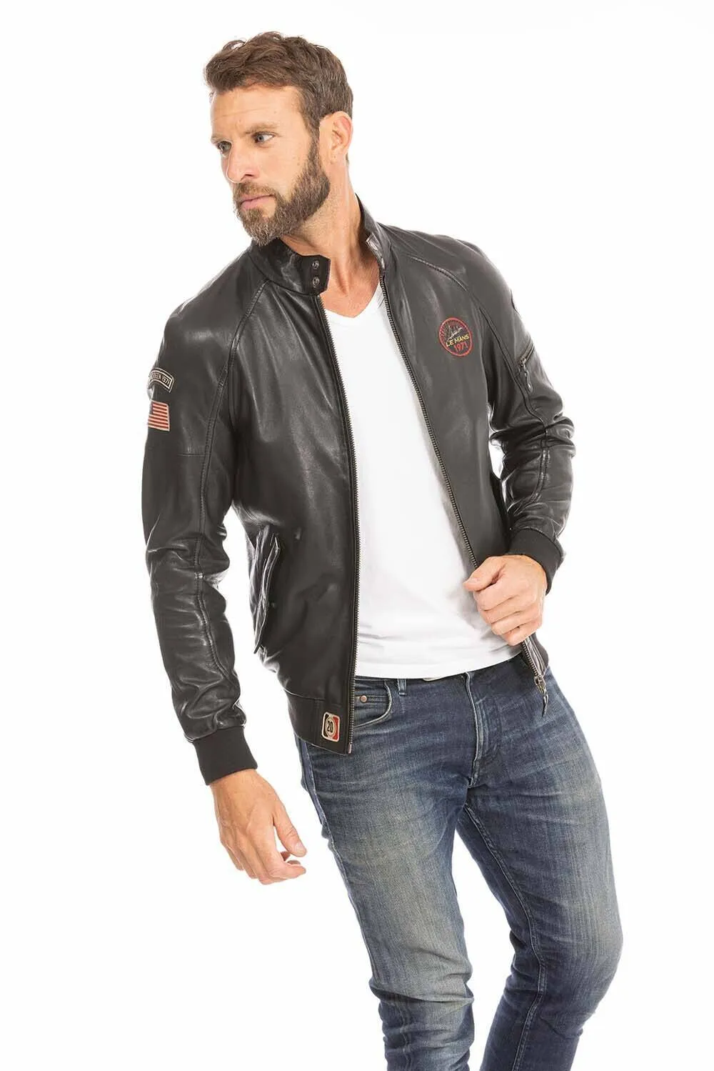 Men's 24 hour leather jacket le mans harry steeve mc quenn collection