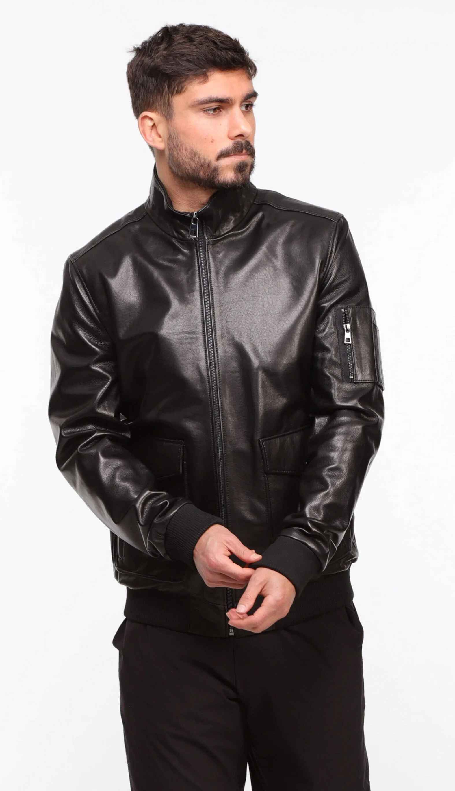 Men's black leather jacket in \movy\ pilot style