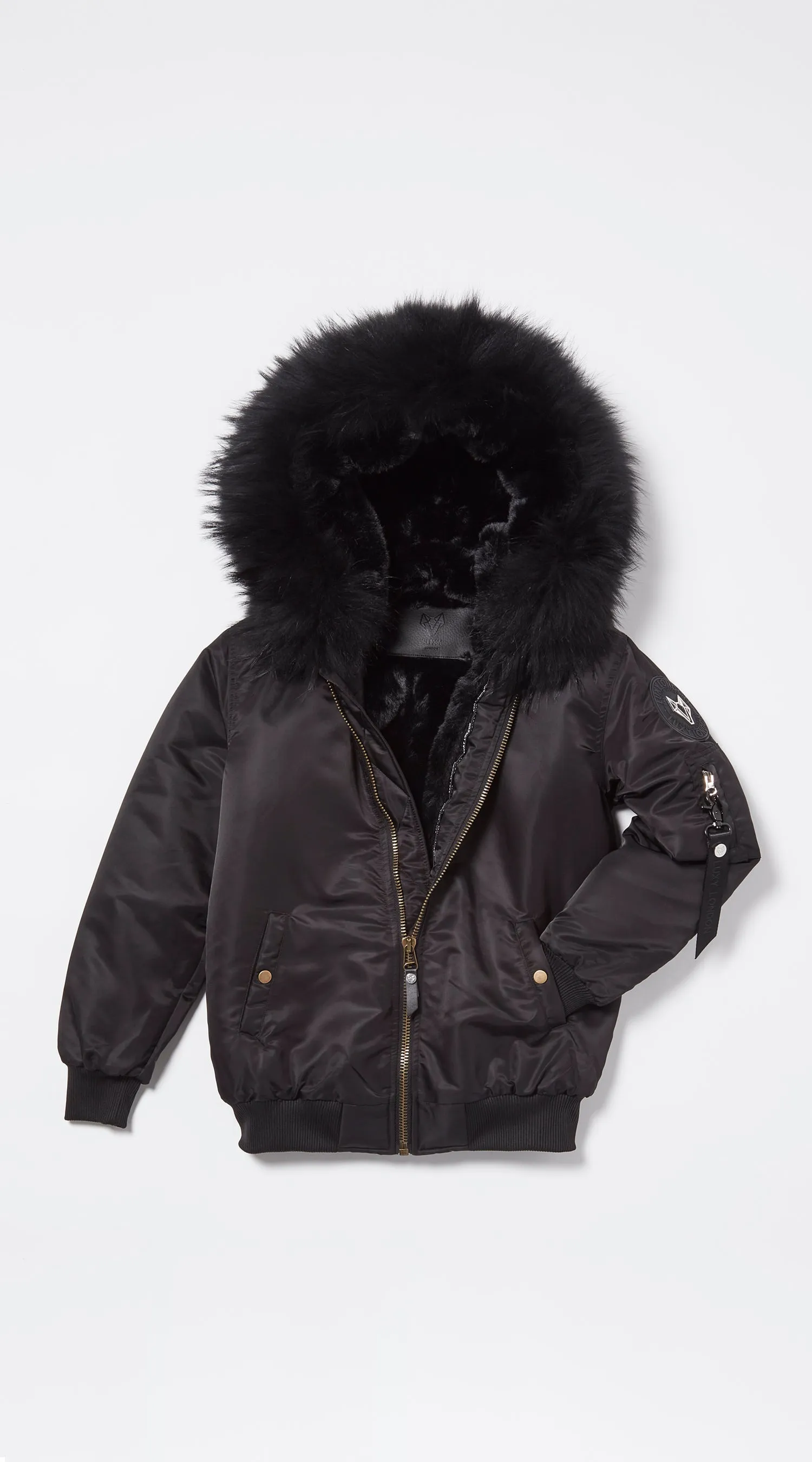 Mens Black Luxy Fur Bomber - Black