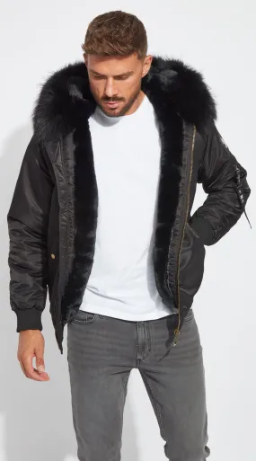 Mens Black Luxy Fur Bomber - Black