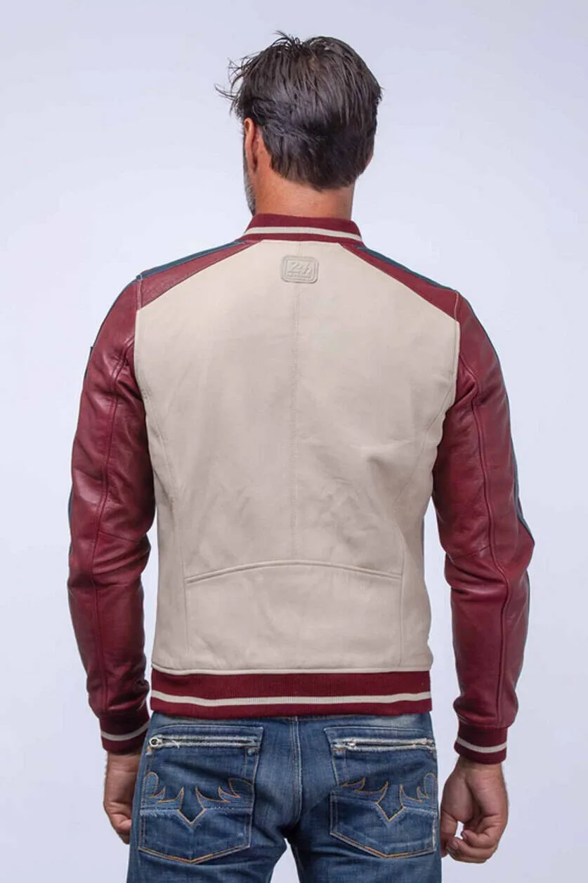 Men's dark red 24h du mans steeve mcqueen \walt\ leather jacket