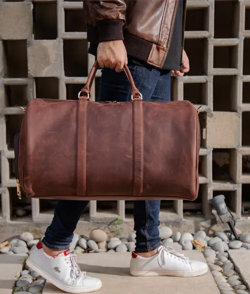 Men’s Distressed Brown Crazy horse Leather Duffle Bag | TLC