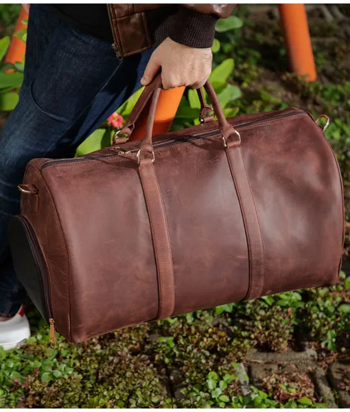 Men’s Distressed Brown Crazy horse Leather Duffle Bag | TLC