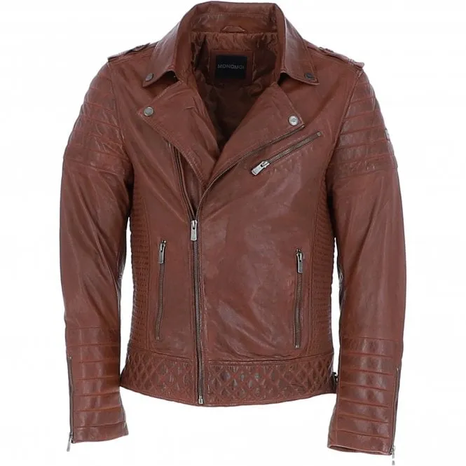 Mens Side Zip Leather Biker Jacket Cognac: Harley