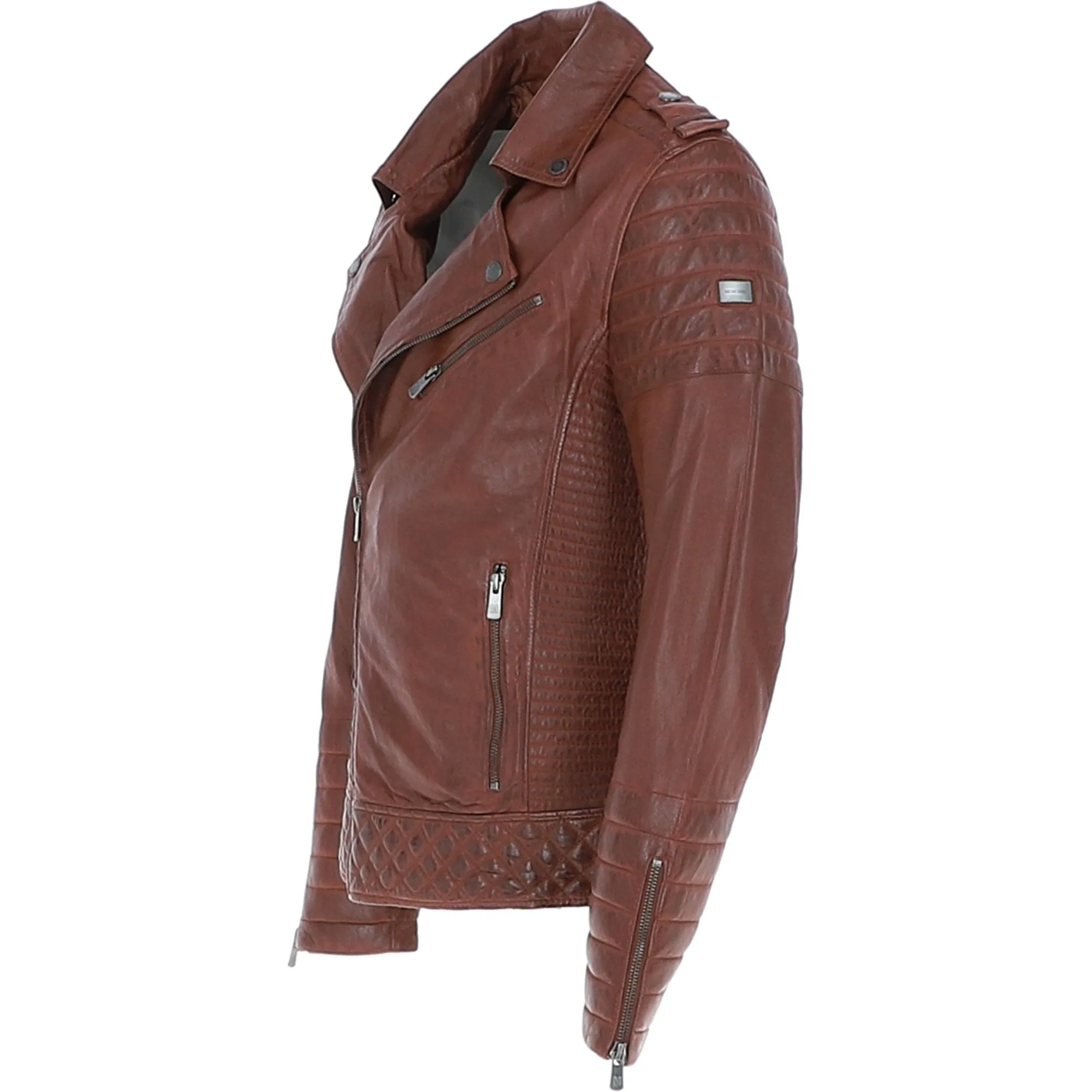 Mens Side Zip Leather Biker Jacket Cognac: Harley