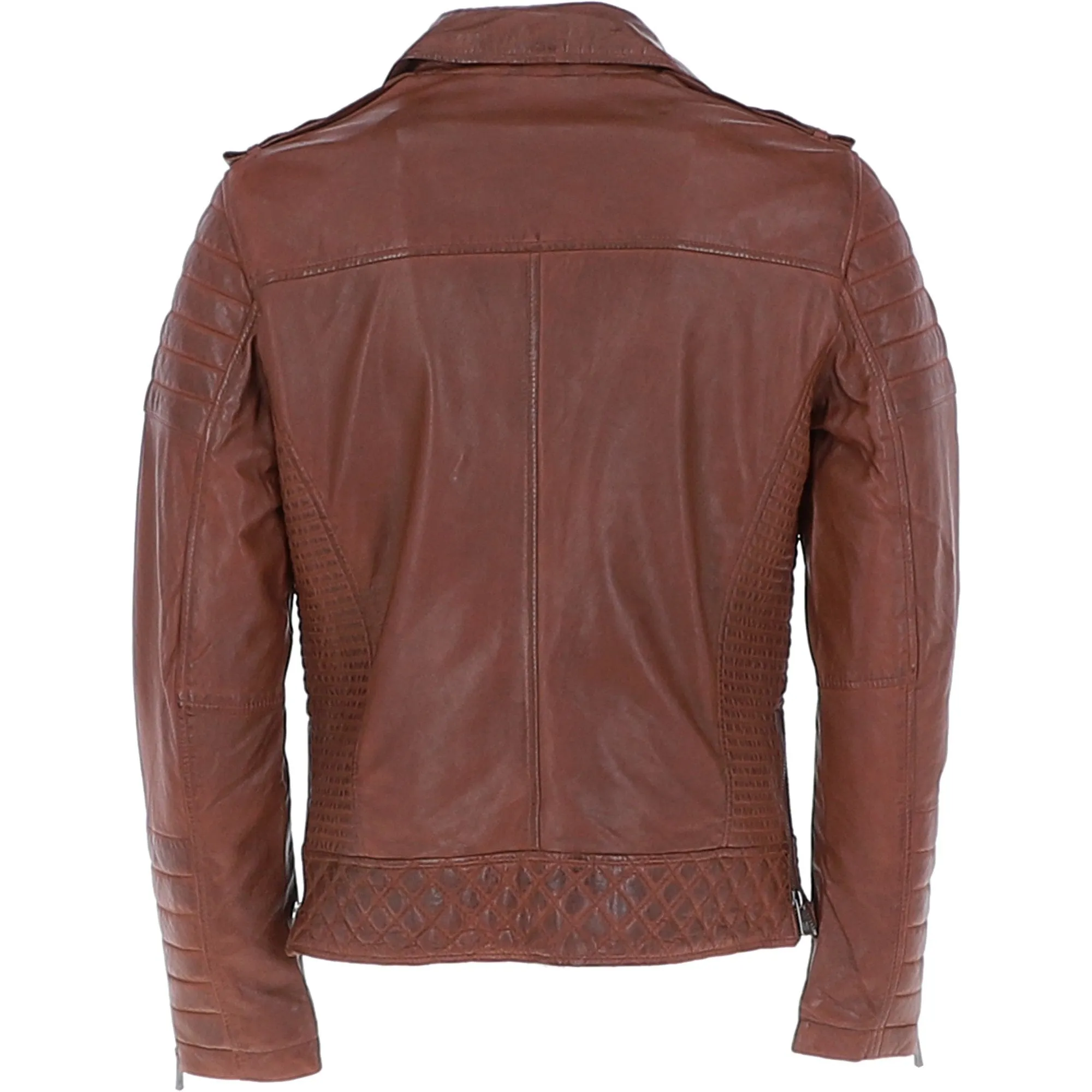 Mens Side Zip Leather Biker Jacket Cognac: Harley