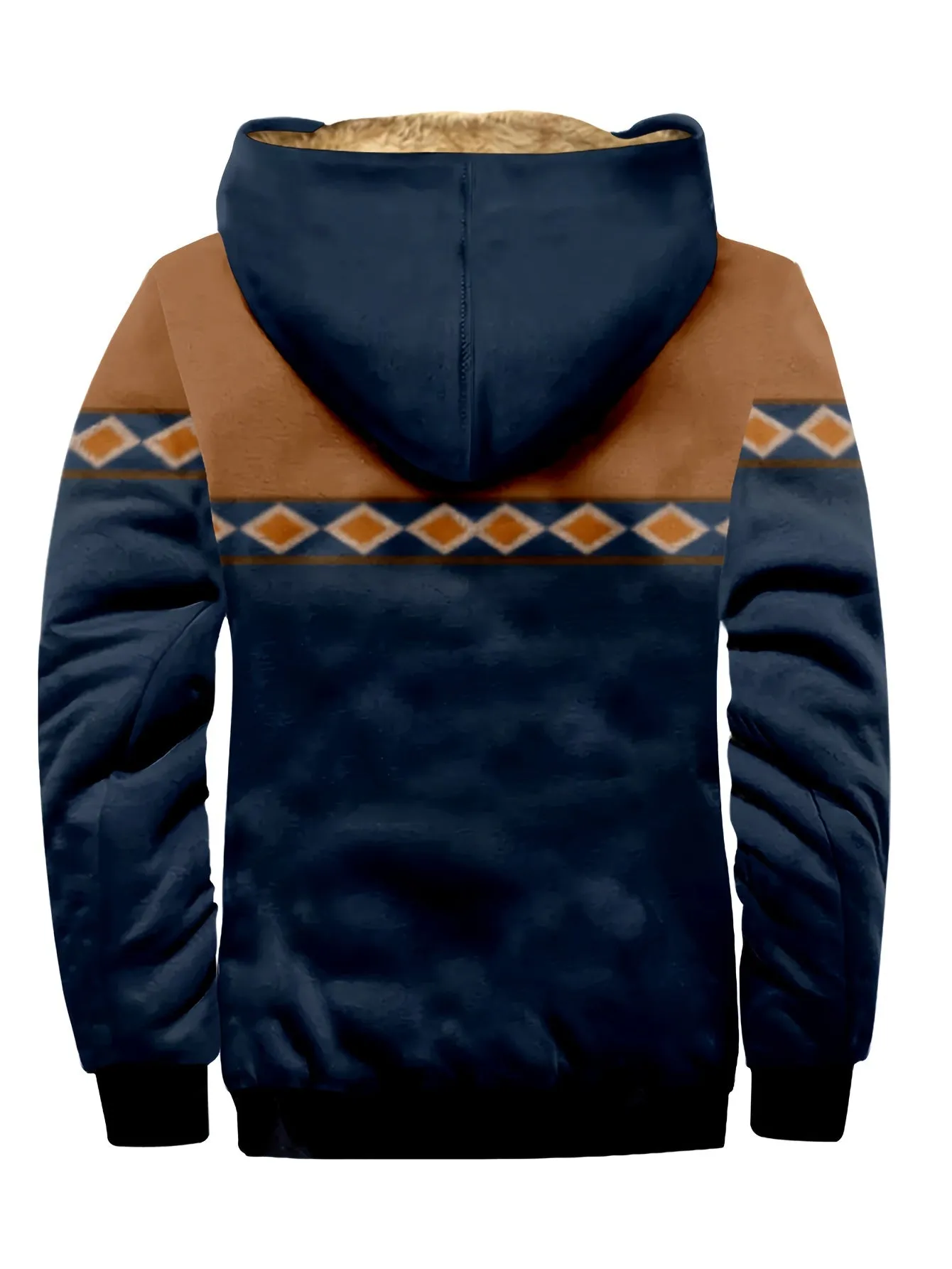 Men's Southwest Fleece Lining Thick Retro Hooded Jacket, Fleece Cold-resistant Warm Trendy Jacket For Winter