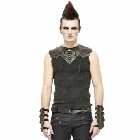 men's tank top DEVIL FASHION - Vertigo Punk Vest With Leather Patches - Brown - TT16702  -  Metal-shop