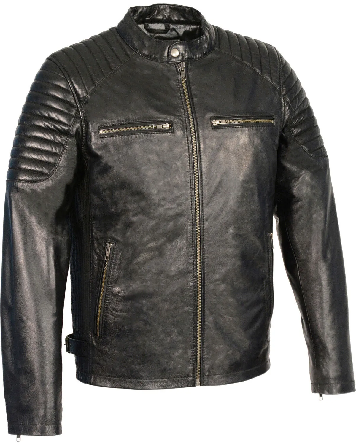 Milwaukee Leather Men's Quilted Shoulders Snap Collar Leather Jacket