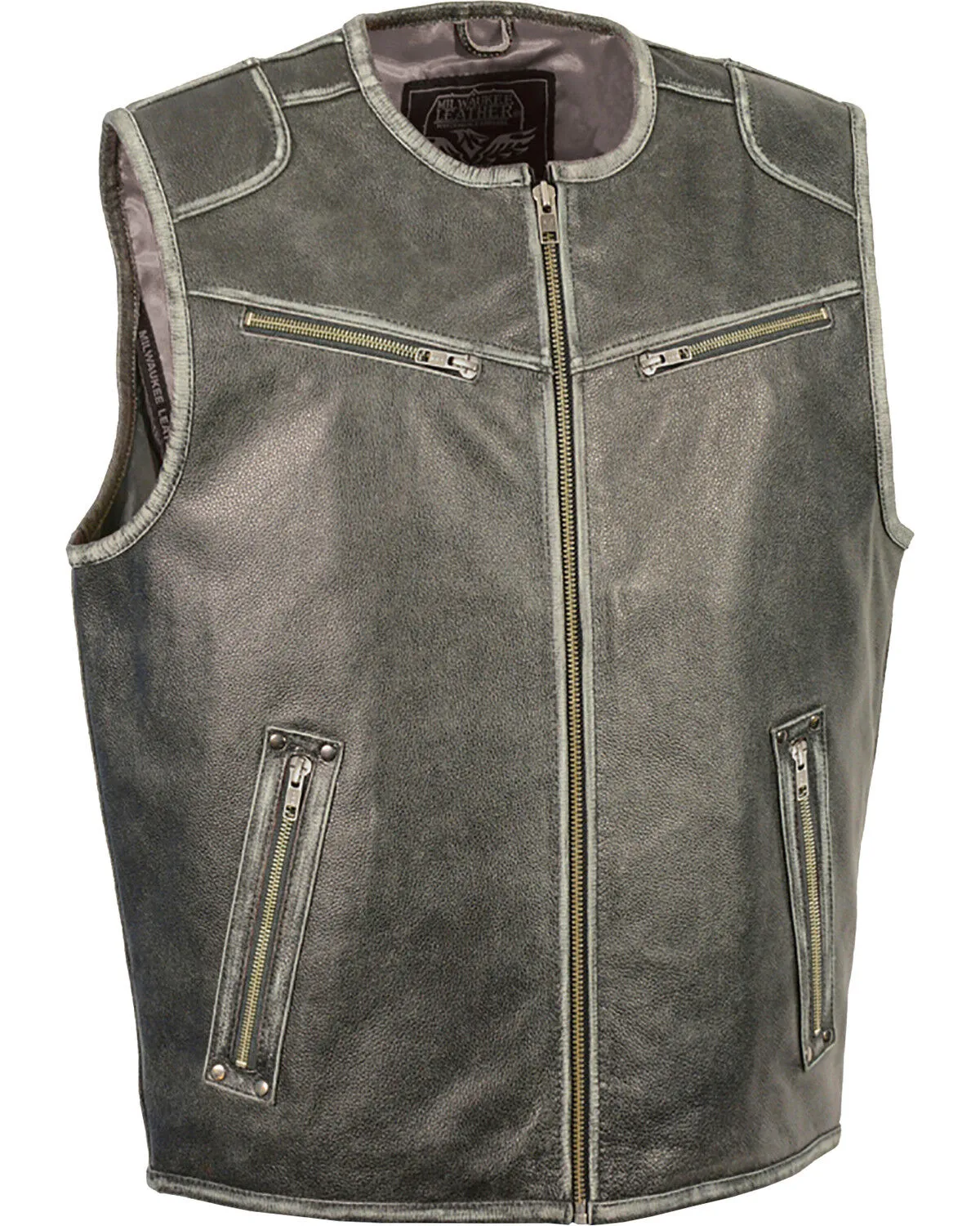 Milwaukee Leather Men's Vintage Distressed Zipper Front Vest