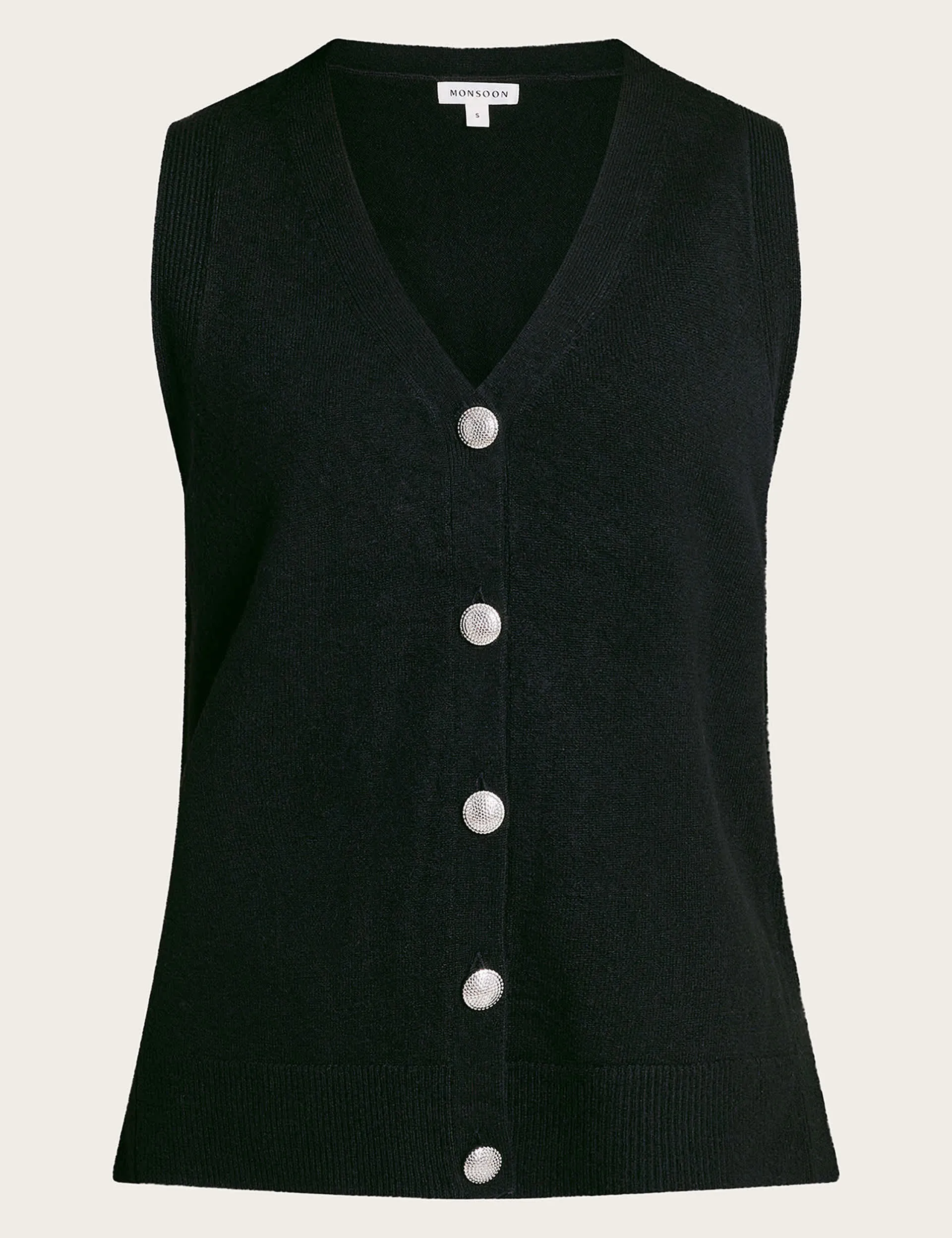 Monsoon Women's Button Through Knitted Vest - Black, Black