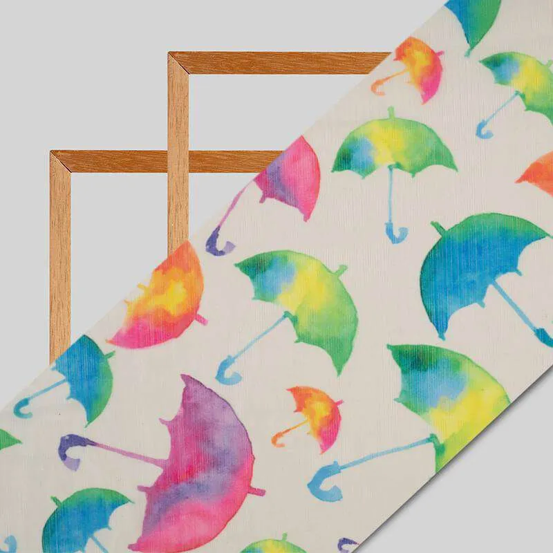 Multicolor Umbrella Pattern Digital Print Chiffon Fabric