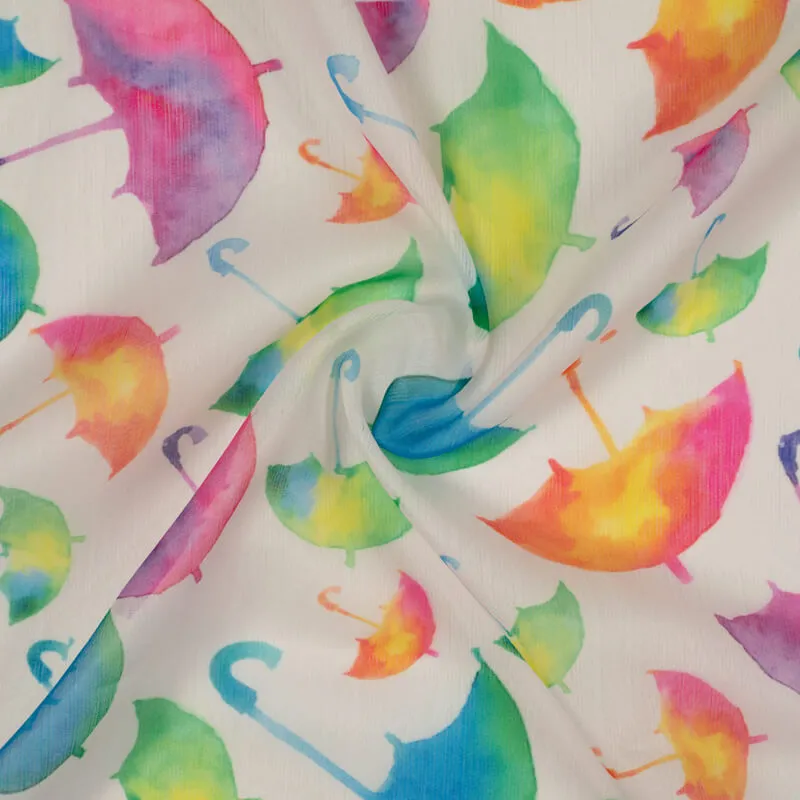 Multicolor Umbrella Pattern Digital Print Chiffon Fabric