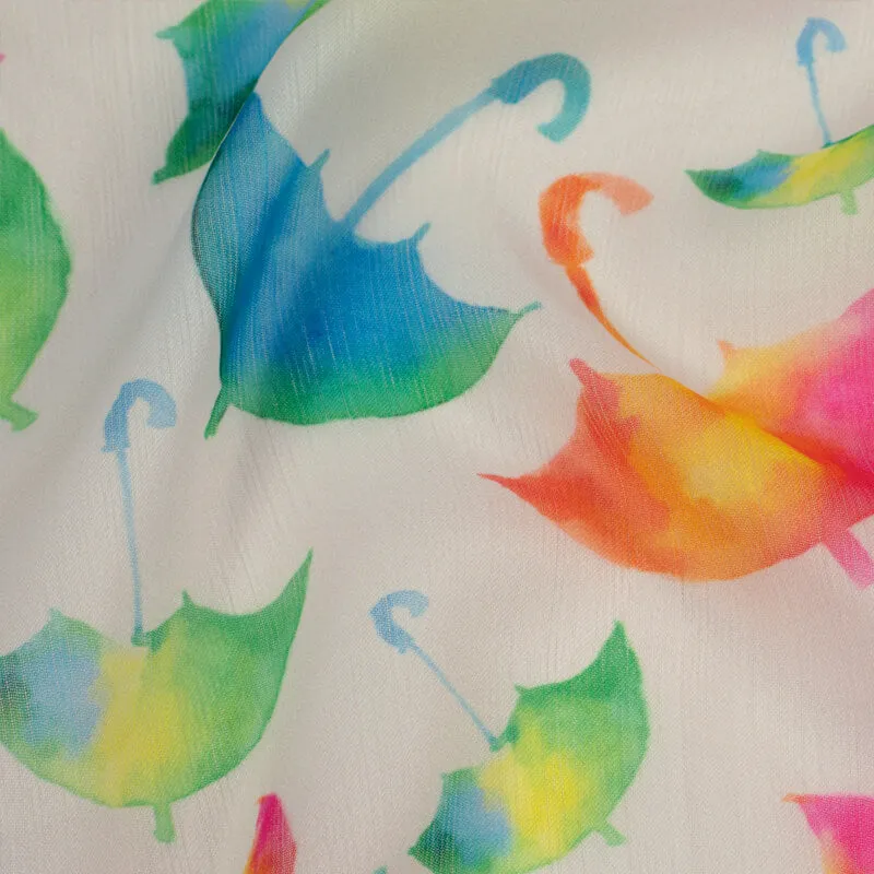 Multicolor Umbrella Pattern Digital Print Chiffon Fabric