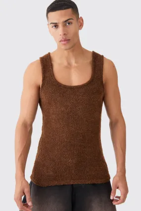 Muscle Fit Boucle Textured Knitted Vest | boohooMAN UK