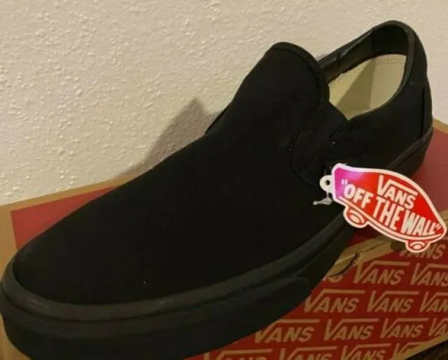 NEW Vans Slip On Skate Shoe Triple Black Mono Womens Sizes