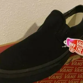 NEW Vans Slip On Skate Shoe Triple Black Mono Womens Sizes