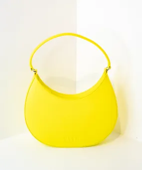 Opaque Faux Leather Small Hobo Shoulder Bag Fluo Yellow