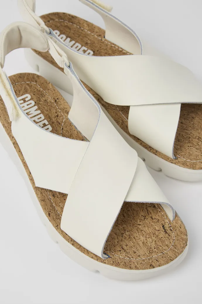 Oruga White leather and textile sandals for women