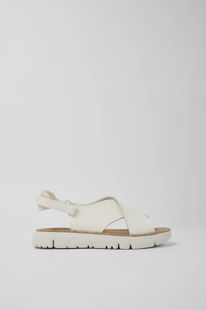 Oruga White leather and textile sandals for women