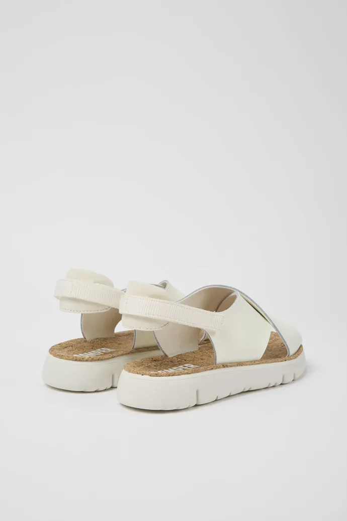 Oruga White leather and textile sandals for women