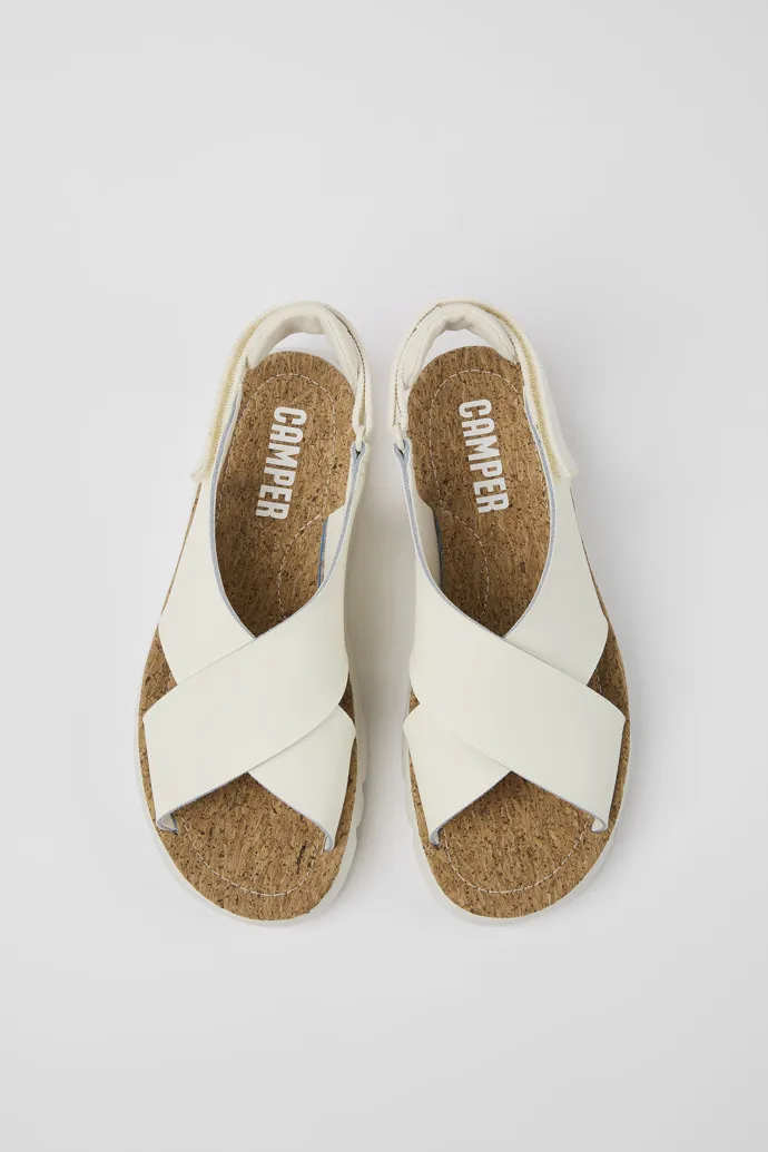 Oruga White leather and textile sandals for women