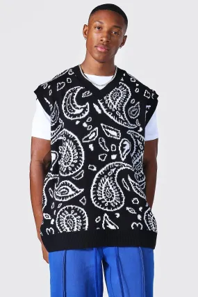 Oversized Bandana V Neck Knitted Vest | boohooMAN UK