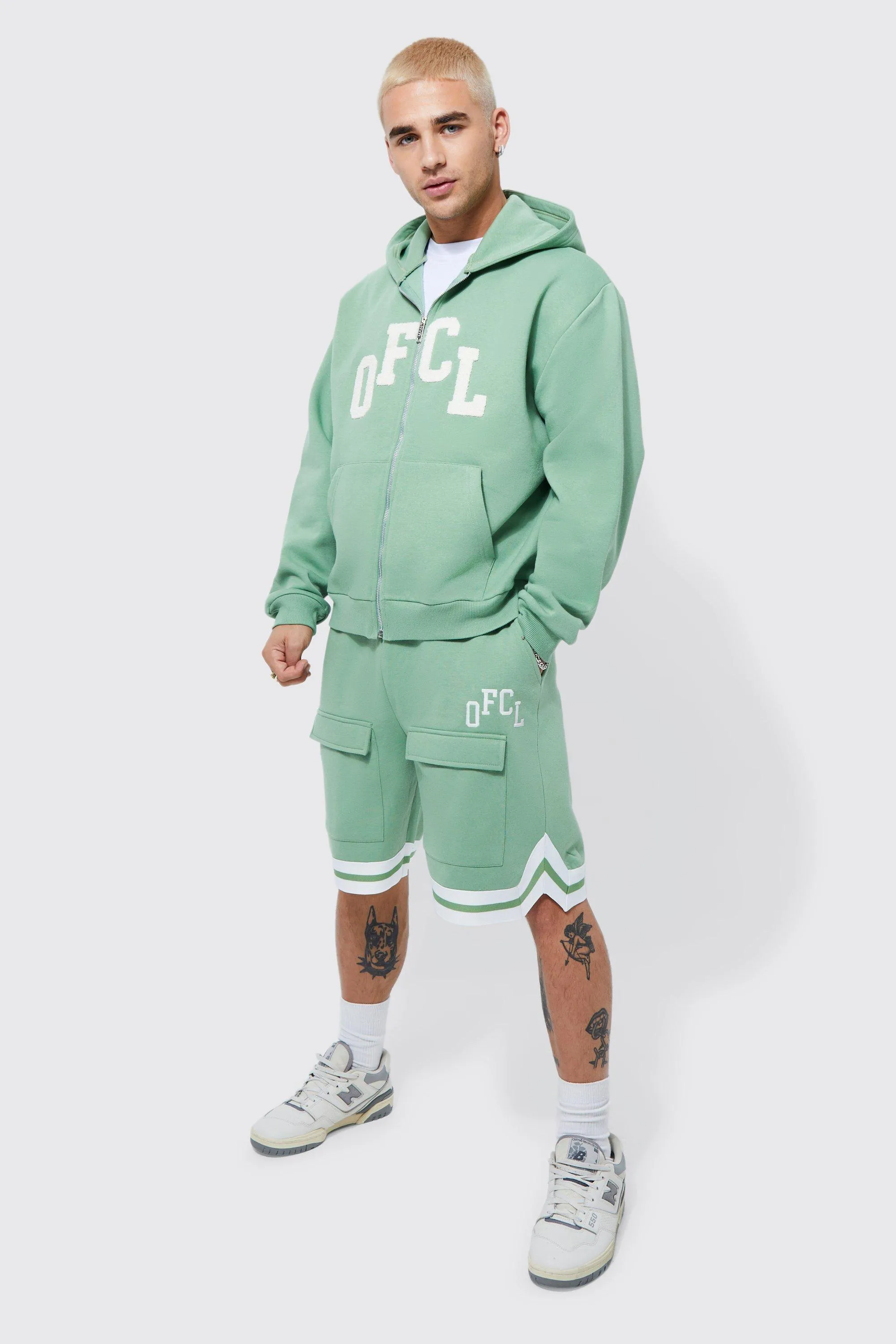 Oversized Boxy Ofcl Cargo Zip Through Hooded Short Tracksuit