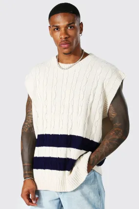 Oversized Crew Neck Cable Knitted Vest | boohooMAN UK