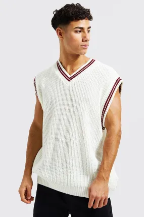 Oversized Fisherman Rib Varsity Knitted Vest