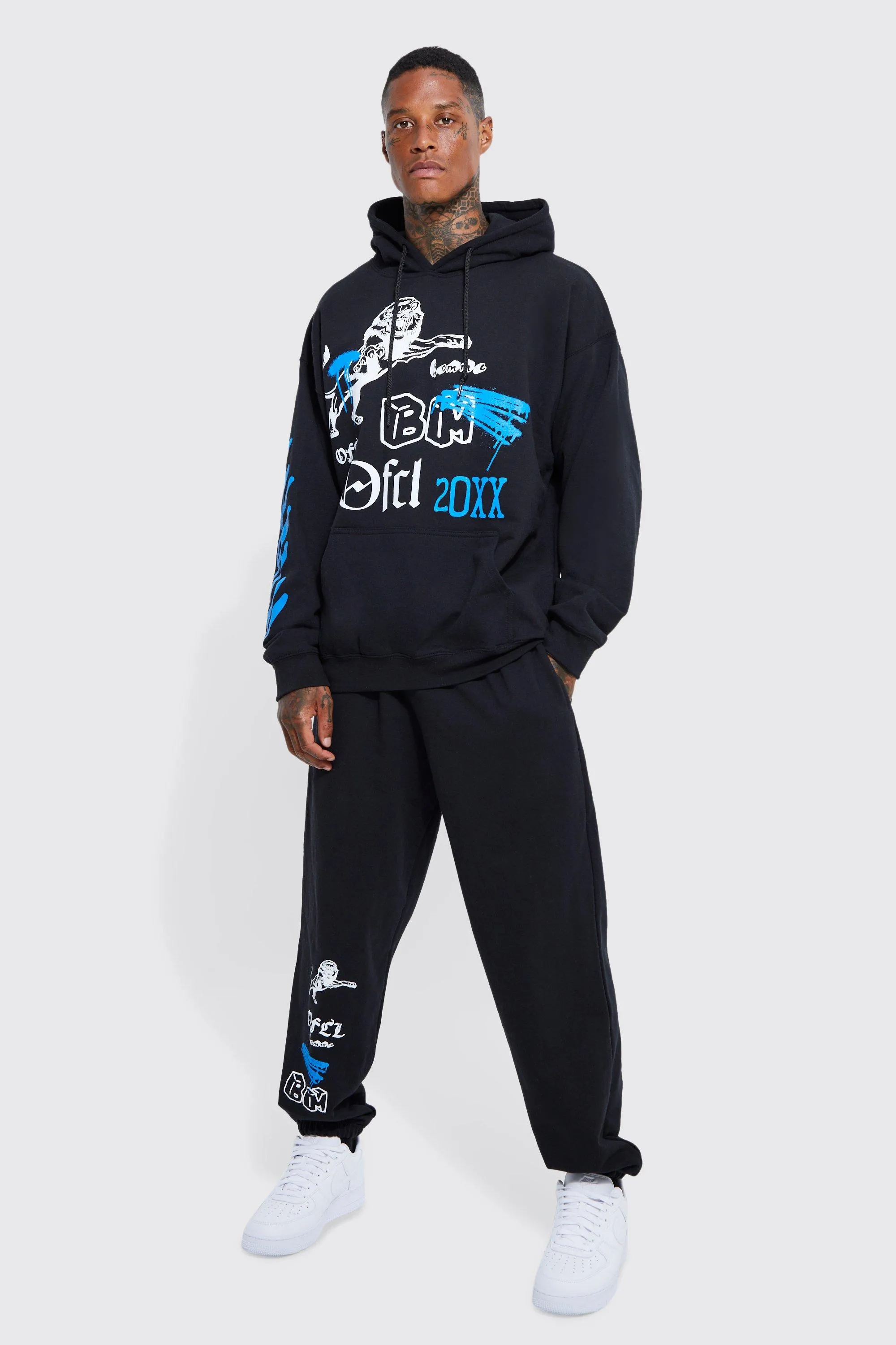 Oversized Graffiti Graphic Hooded Tracksuit