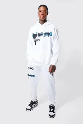 Oversized Graffiti Hooded Tracksuit