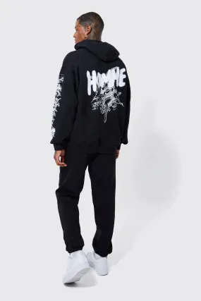 Oversized Homme Skull Graphic Hooded Tracksuit