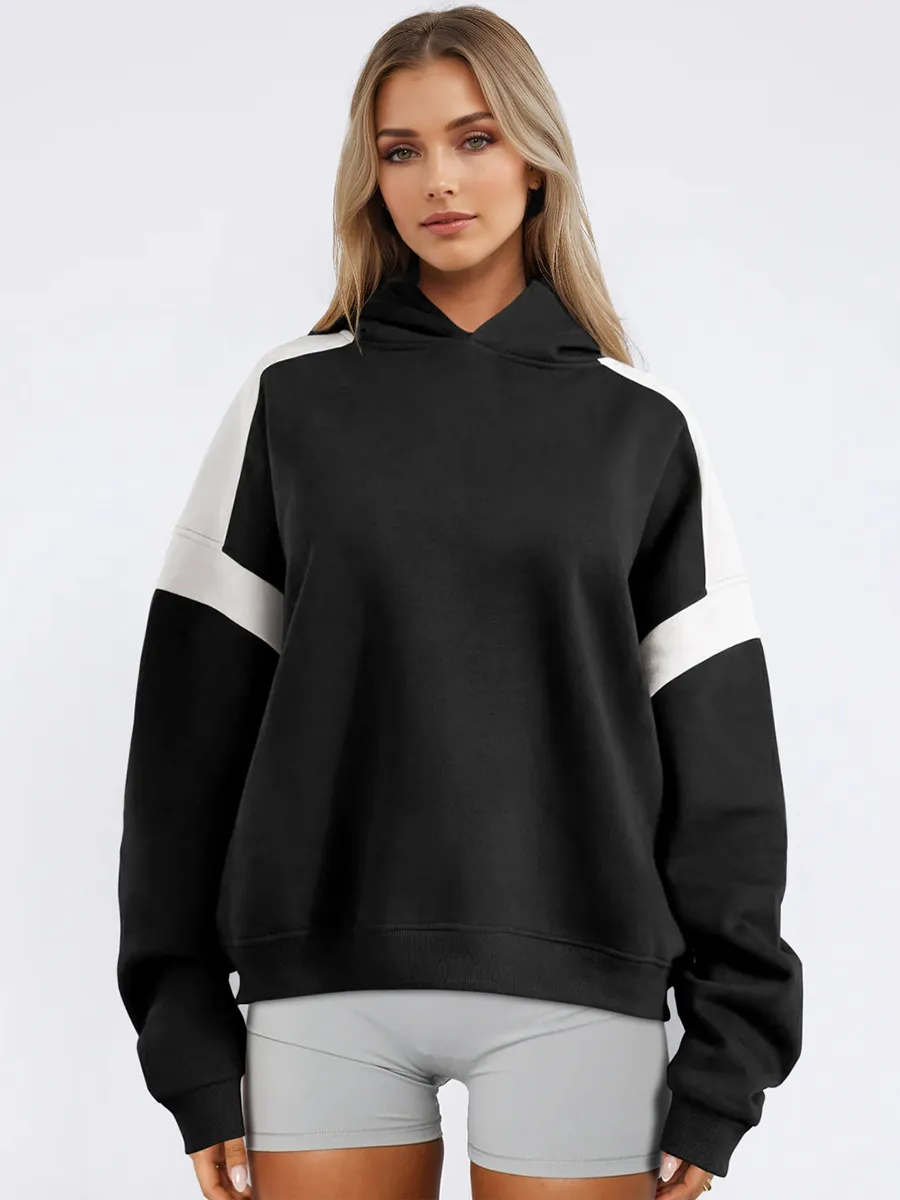 Oversized Hoodie For Women Two-Tone Dropped Shoulder Spring Casual Tops 2025