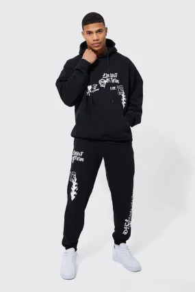 Oversized Multi Print Hooded Tracksuit