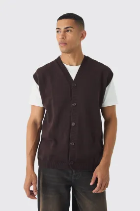 Oversized V Neck Button Through Knitted Vest | boohooMAN UK